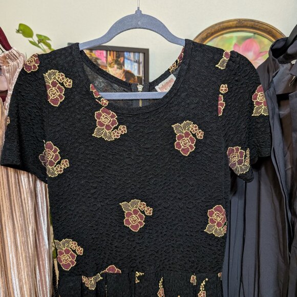 LuLaRoe Nicole Skater Dress, Black Gold Floral Textured Jacquard Size M - Picture 2 of 4